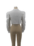 Lace Up Tie Bow Long Sleeve V-neck Blouse Top RS-M3004