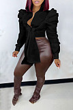 Lace Up Tie Bow Long Sleeve V-neck Blouse Top RS-M3004
