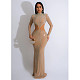 Stylish Hot Drilling Mesh Transparent Slim Long Dresses BY-6863