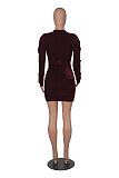 Sexy Deep-V Long Sleeves Velvet Package Hips Mini Club Dress HXZY-0239