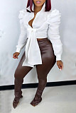 Lace Up Tie Bow Long Sleeve V-neck Blouse Top RS-M3004