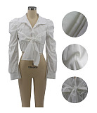 Lace Up Tie Bow Long Sleeve V-neck Blouse Top RS-M3004