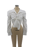 Lace Up Tie Bow Long Sleeve V-neck Blouse Top RS-M3004