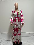 Fashion Flower Printed Multilayer Splicing Long Sleeves Maxi Dress GT-9168