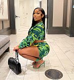 Women Colorful Print Long Sleeves Bodycon Club Short Pants Set 2pcs YPG-1189