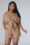 Women Bandage Summer Tracksuit Two Piece Set Shirt + Short Pants YPG-1203
