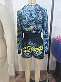 Fashion Printed Women Zipper Long Sleeve Shorts 2 Pieces Suits BG-55010