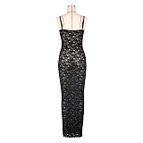 Sexy Transparent Black Lace Straps Slim Long Party Dresses AIL-266