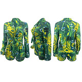 Women Colorful Print Long Sleeves Bodycon Club Short Pants Set 2pcs YPG-1189