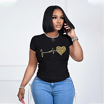 Women T-Shirt Black S-3XL Summer Heart Graphic RS-TK004