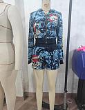 Fashion Printed Women Zipper Long Sleeve Shorts 2 Pieces Suits BG-55010