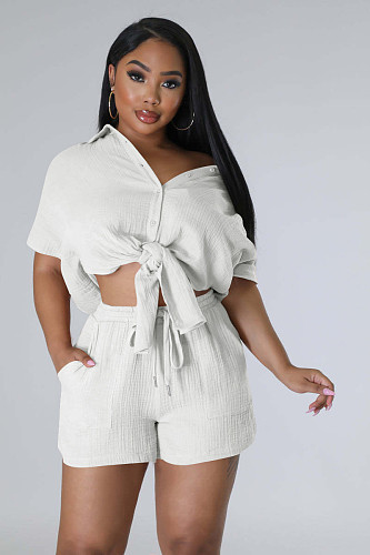 Women Bandage Summer Tracksuit Two Piece Set Shirt + Short Pants YPG-1203