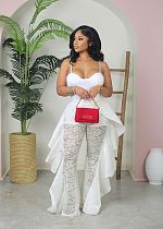 Women Sexy Lace Transparent Ruffled Long Pants AIL-267