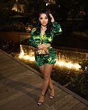 Women Colorful Print Long Sleeves Bodycon Club Short Pants Set 2pcs YPG-1189