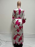 Fashion Flower Printed Multilayer Splicing Long Sleeves Maxi Dress GT-9168