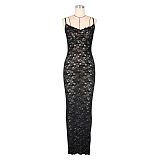 Sexy Transparent Black Lace Straps Slim Long Party Dresses AIL-266
