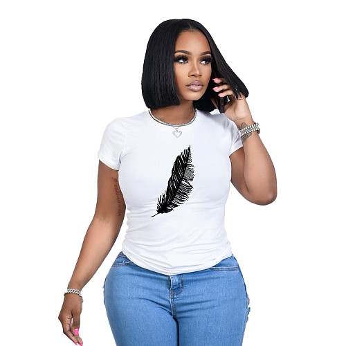 Summer Feather Graphic Simple White Tee RS-TK005