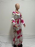 Fashion Flower Printed Multilayer Splicing Long Sleeves Maxi Dress GT-9168