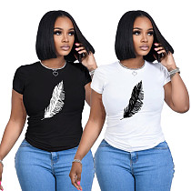Summer Feather Graphic Simple White Tee RS-TK005