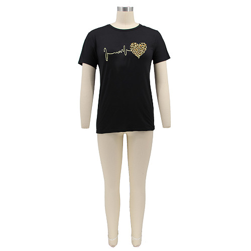 Women T-Shirt Black S-3XL Summer Heart Graphic RS-TK004