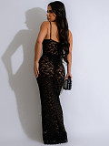 Sexy Transparent Black Lace Straps Slim Long Party Dresses AIL-266