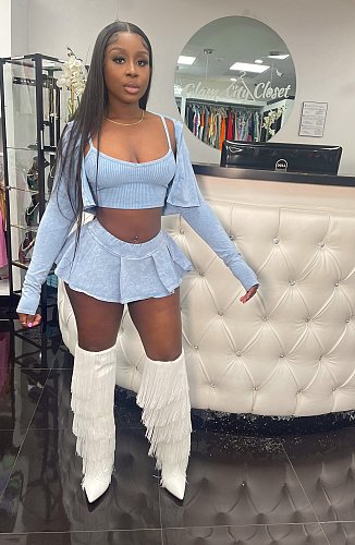 3 Pieces Skirt Set For Women Sexy Sleeveless Vest XRB-10076