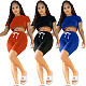 Short Sleeve Crop Tops T-shirt Legging Shorts Suit Outfit YPG-1094