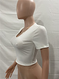 Sexy Solid V-neck Girl Summer Top YPG-1169