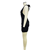 Sexy Backless Halter Wavy Grain Pure Color Mini Club Dress BY-6670