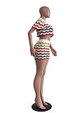 Crochet Knitted Stripe Two Piece Shorts Set TR-1268