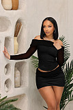 Off Shoulder Mesh Top and Mini Skrit Casual Two-piece Set XRB-10079