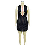 Sexy Backless Halter Wavy Grain Pure Color Mini Club Dress BY-6670