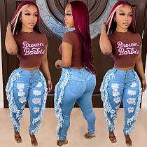 Women Jeans Ripped Hollow Out Streetwear Skinny Slim Pants LA-3303
