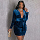 Sexy Deep V Neck Lace Up Long Sleeve Mini Dress YF-10188