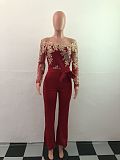Womens Off Shoulder Lace Jumpsuit Formal Wide-leg Pants OSM-3227