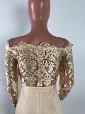 Womens Off Shoulder Lace Jumpsuit Formal Wide-leg Pants OSM-3227