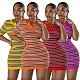Fashion Women Stripes Knitted Round Neck Slim Mini Dress OSM-4410