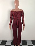 Womens Off Shoulder Lace Jumpsuit Formal Wide-leg Pants OSM-3227