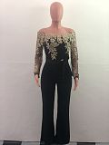Womens Off Shoulder Lace Jumpsuit Formal Wide-leg Pants OSM-3227