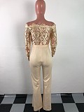 Womens Off Shoulder Lace Jumpsuit Formal Wide-leg Pants OSM-3227