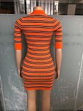 Fashion Women Stripes Knitted Round Neck Slim Mini Dress OSM-4410