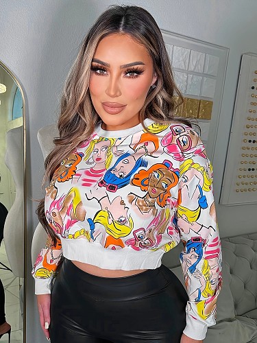 2024 Crew Neck Art Printed Sweater Cropped Hoodies SH-S390953