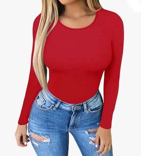 Women's Seamless Long Sleeve Bodysuit Crew Neck Body Suits RS-1050