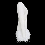 2024 Sexy Deep-V Long Sleeves Feather Package Hips Mini Dress RS-0606