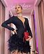 2024 Sexy Deep-V Long Sleeves Feather Package Hips Mini Dress RS-0606