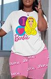 Premium White Casual Print Basic O Neck Short Sleeve Two-Piece Set RS-A26TZ