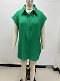 Solid Button Shirt High Waist Pocket Pant Two Piece Set Summer RS-YZ8805