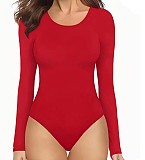 Women's Seamless Long Sleeve Bodysuit Crew Neck Body Suits RS-1050
