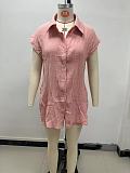 Solid Button Shirt High Waist Pocket Pant Two Piece Set Summer RS-YZ8805