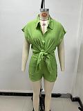 Solid Button Shirt High Waist Pocket Pant Two Piece Set Summer RS-YZ8805